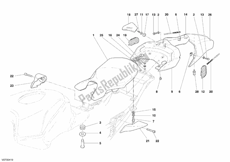 Todas as partes de Assento do Ducati Superbike 999 R USA 2006